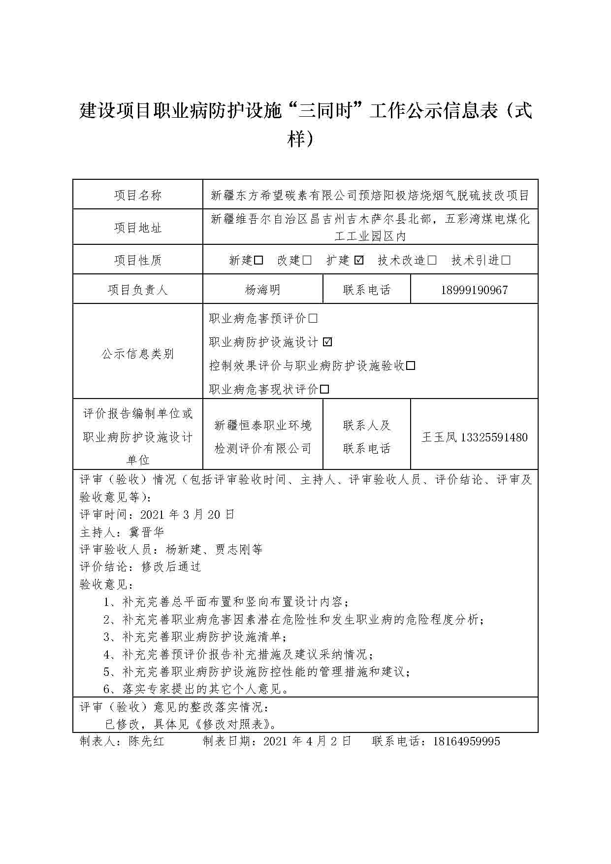 新疆東方希望碳素有限公司預(yù)焙陽(yáng)極焙燒煙氣脫硫技改項(xiàng)目職業(yè)病防護(hù)設(shè)施設(shè)計(jì)